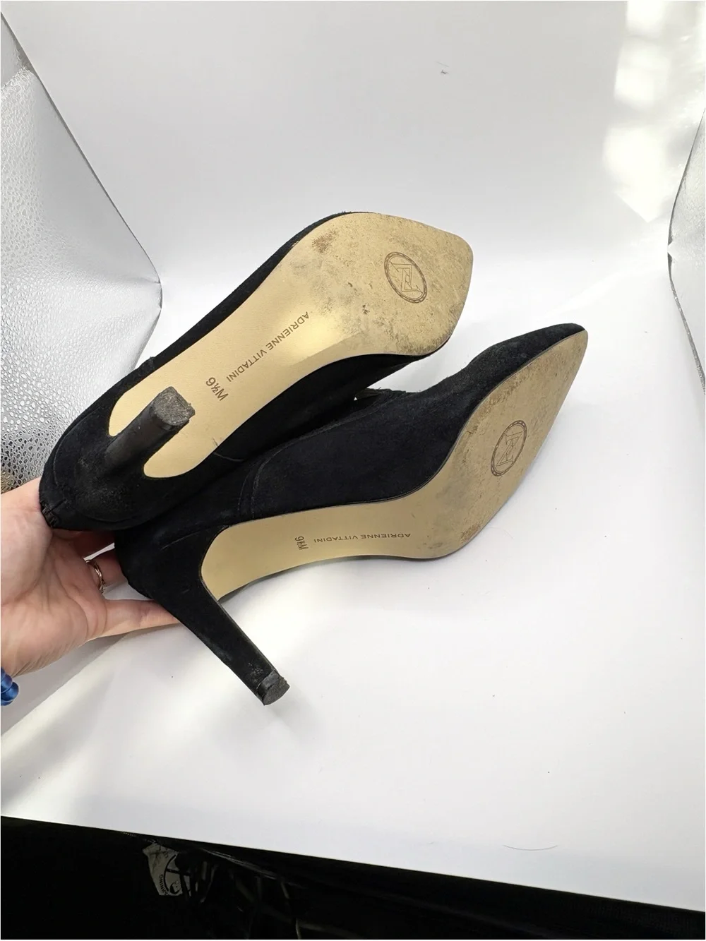 Adrienne Vittadini Black Suede Lasercut Heels